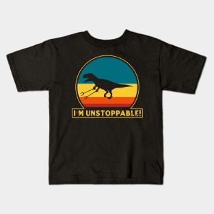 I’m Unstoppable T Rex With Long Arms Trash Pickers Retro Kids T-Shirt